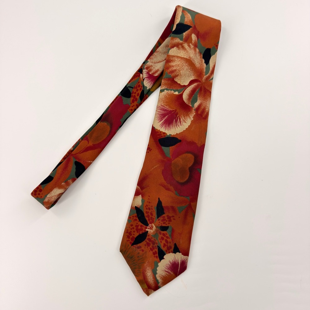 Christian Dior Monsieur Necktie Mens OS Orange Floral Silk Designer Vintage